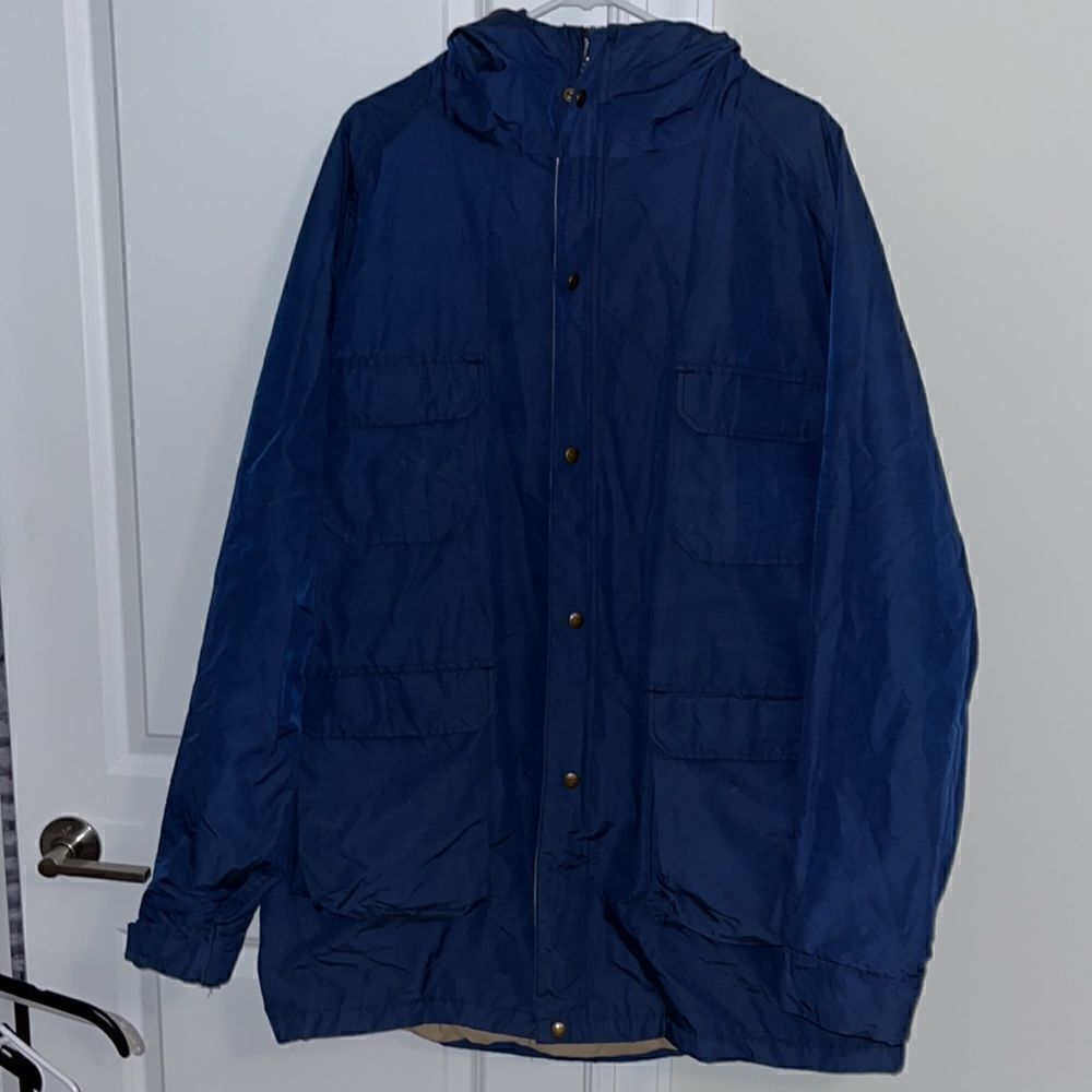 Retro men’s Vintage TETON Woolrich Zip hooded long Blue jacket packs shell 2XL